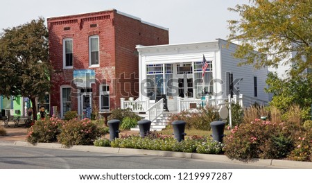 Vintage small coastal island town main street. Chincoteague, Virginia USA.