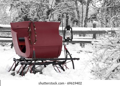 Vintage Snow Sleigh With An Oil Lantern