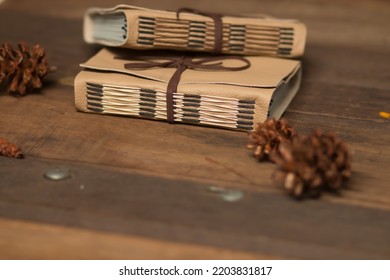 Vintage Soft White Leather Notebook Journal On The Wooden Table