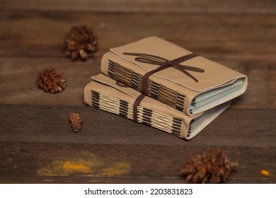 Vintage Soft White Leather Notebook Journal On The Wooden Table