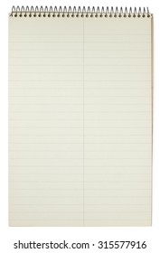 A vintage spiral bound steno pad showing age and discoloration. Isolated on white. Clipping path included.