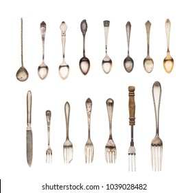 Vintage spoon, fork and knife isolated on a white background - Powered by Shutterstock