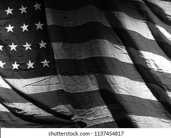 Vintage Stars And Stripes Of The American Flag In Black And White.