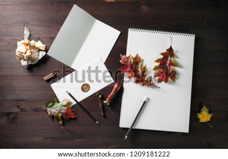 vintage stationery autumn leaves on dark stock photo edit now