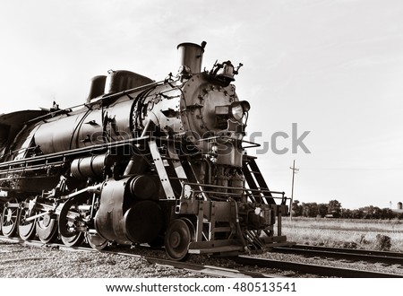 Vintage Steam powered railway engine. Copy space
