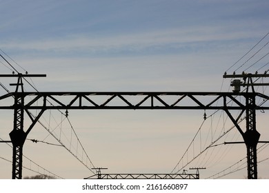 Vintage Steel Overhead Truss Spanning The Railroad Tracks.