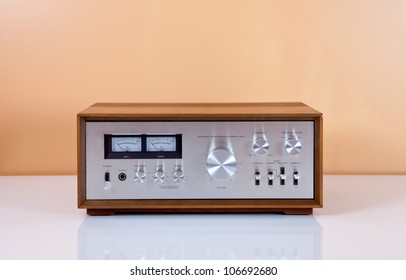 Vintage Stereo Power Amplifier In Wooden Cabinet