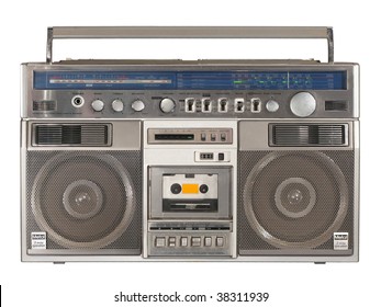 Vintage Stereo Radio Cassette Recorder or Boombox isolated over white background