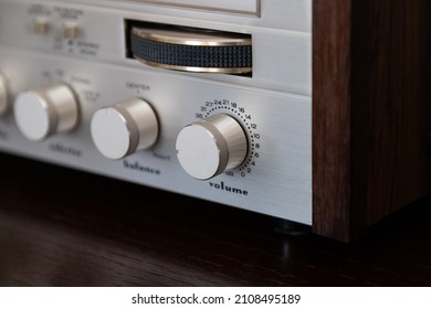 Vintage Stereo Receiver Front Panel Controls Closeup

