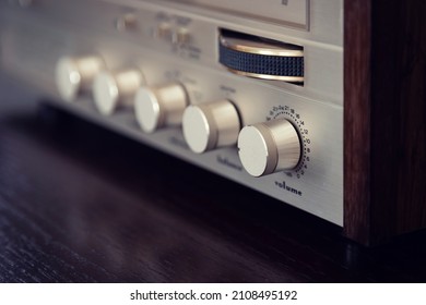 Vintage Stereo Receiver Front Panel Controls Closeup

