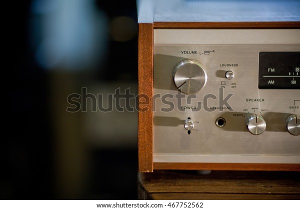 Vintage Stereo Receiver Wooden Cabinet Close Royalty Free Stock