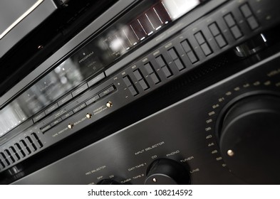 Vintage Stereo System Close Up, Amplifier And Equalizer