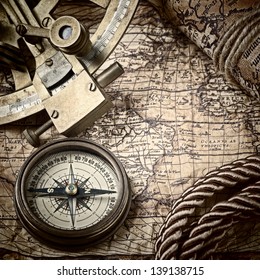 Old Compass Telescope On Vintage Map Stock Photo (Edit Now) 455819041