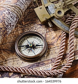 Vintage Still Life Compasssextant Old Map Stock Photo 138346136 ...