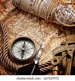 Vintage Still Life Compasssextant Old Map Stock Photo 166565795 ...