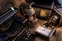 Vintage Still Life With Old Camera,radio And Typewriter