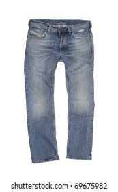 Vintage Stone Washed Boot Cut Jeans Isolated On White