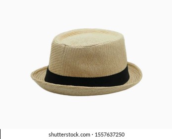 Vintage Straw Hat Fashion On White Background.