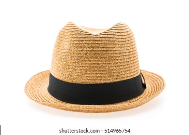 Vintage Straw hat fasion for man isolated on white background