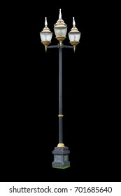 Vintage Street Light Lamp Post Isolated On Balck Background.