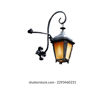 vintage street night lamp isolated on white background