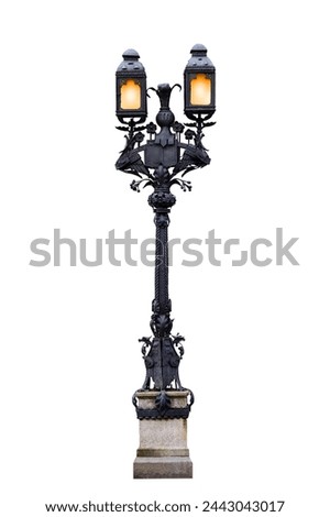 vintage street night lamp isolated on white background