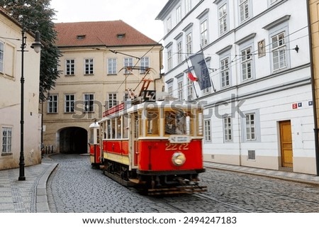 Similar – Image, Stock Photo Prague city historical streetcar driving through picture
