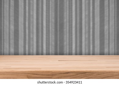 Vintage Striped Pattern Wall And Wooden Deck Tabletop