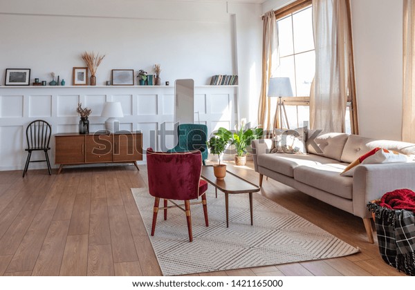 Vintage Studio Apartment Interior Light Colors Stock Photo