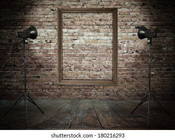 Vintage Studio Room, Background With Retro Photo Frame 