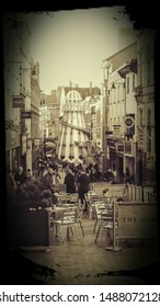 Vintage Style City Street Scene With Café And Helter Skelter 