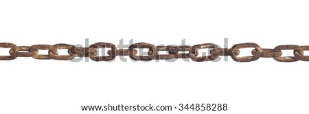 Vintage style, old rusty steel chain, isolated on white background
