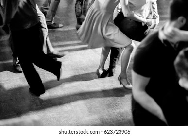 Vintage style photo of dance hall with people dancing