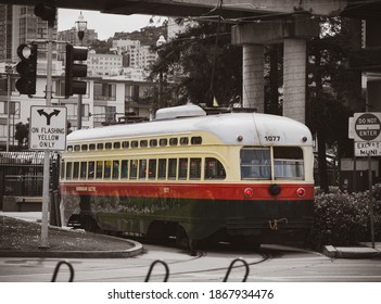 A Vintage Style Photo Of A Trolley In SF.