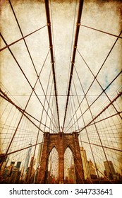 Vintage Style Picture Of The Brooklyn Bridge In New York City