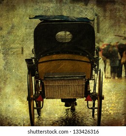vintage style picture of an old horse-drawn carriage in Ghent, Belgium
