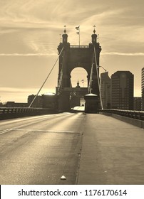 Vintage Style Picture Of The Roebling Bridge Over The Ohio River, Cincinnati, Ohio