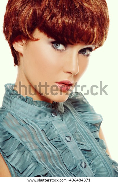 Vintage Style Portrait Young Beautiful Redhead Stock Photo Edit