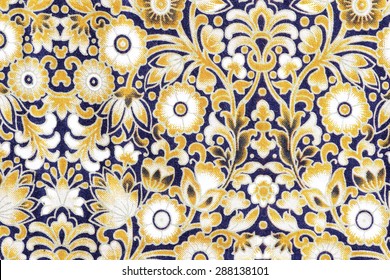 Vintage Style Of Tapestry Flowers Fabric Pattern Background