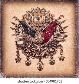 Vintage style,  worn photo paper look image of Ottoman Empire Emblem, ( Old Turkish Symbol )
