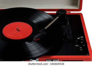 Vintage Styled Vynil Player And A Vynil Record. Close Up