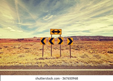 Vintage Stylized Photo Of Road Signs, Choice Concept.