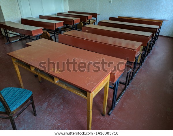 Vintage Tables Chairs Old Classroom Lecture Stock Photo Edit Now