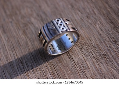 A Vintage Taxco Silver Ring, Focused On The Inside Of The Ring.