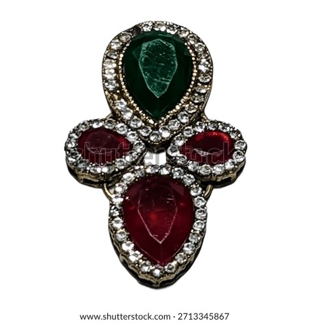 Vintage teardrop ruby emerald cluster pendant jewelry white background