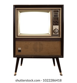 Vintage Television - Old TV With Frame Screen Isolate On White With Clipping Path For Object, Retro Technology