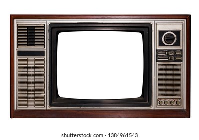 Vintage television - Old TV with frame screen isolate on white with clipping path for object, retro technology 