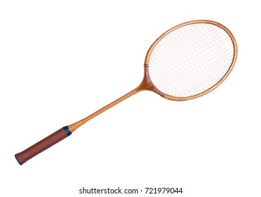 Vintage Tennis Racket On Isolated White Background