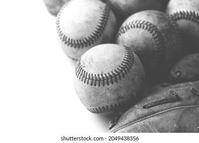 Vintage Texture Of Baseball Equipment On White Background.