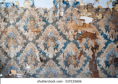 Vintage Textures: Old Wallpaper, Peeling Paint, Brick Wall And Layers Of Different Colorful Backgrounds.